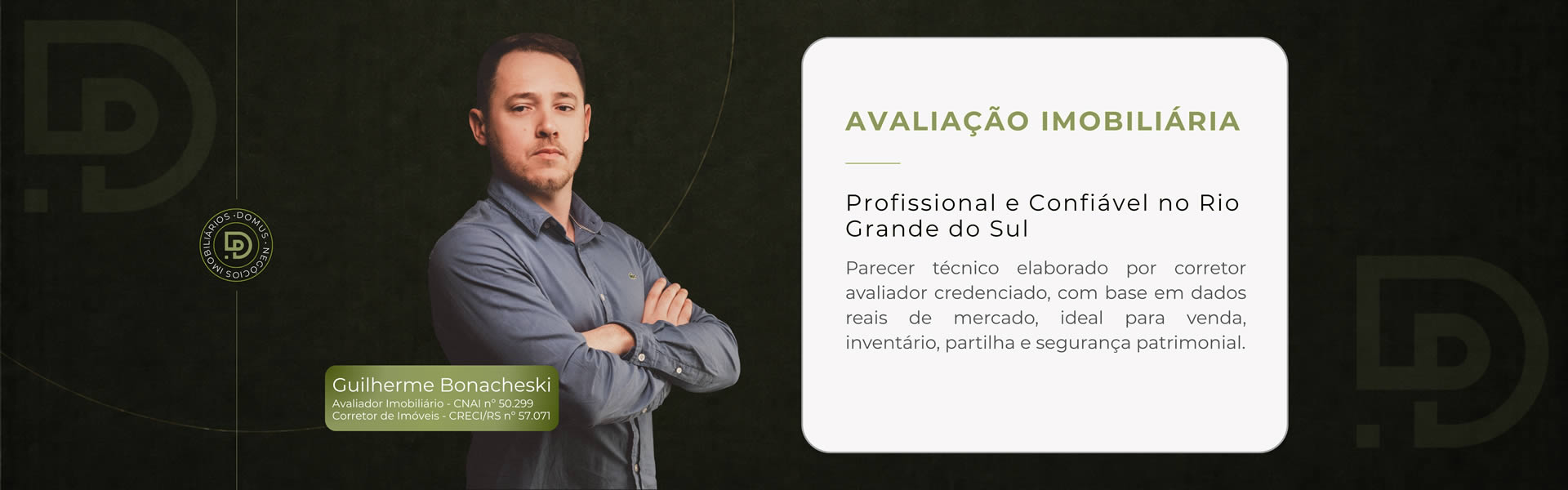 Guilherme Bonacheski, avaliador imobiliário, de braços cruzados